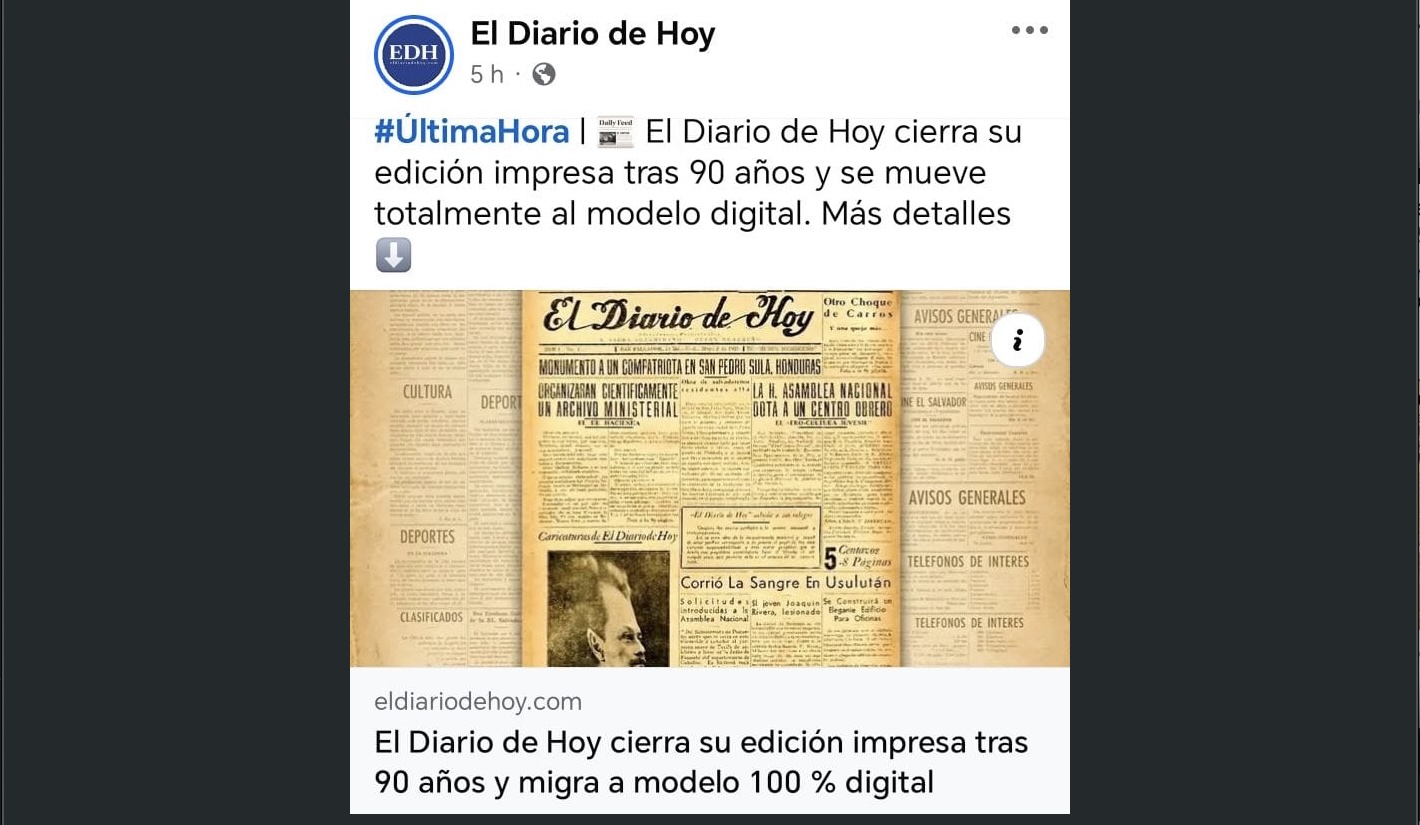 El Diario de Hoy cierra su edición impresa y se va al formato digital